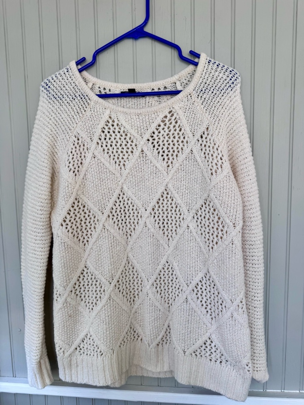 American Eagle Outfitters Cream Open-Weave Diamond Crew Sweater